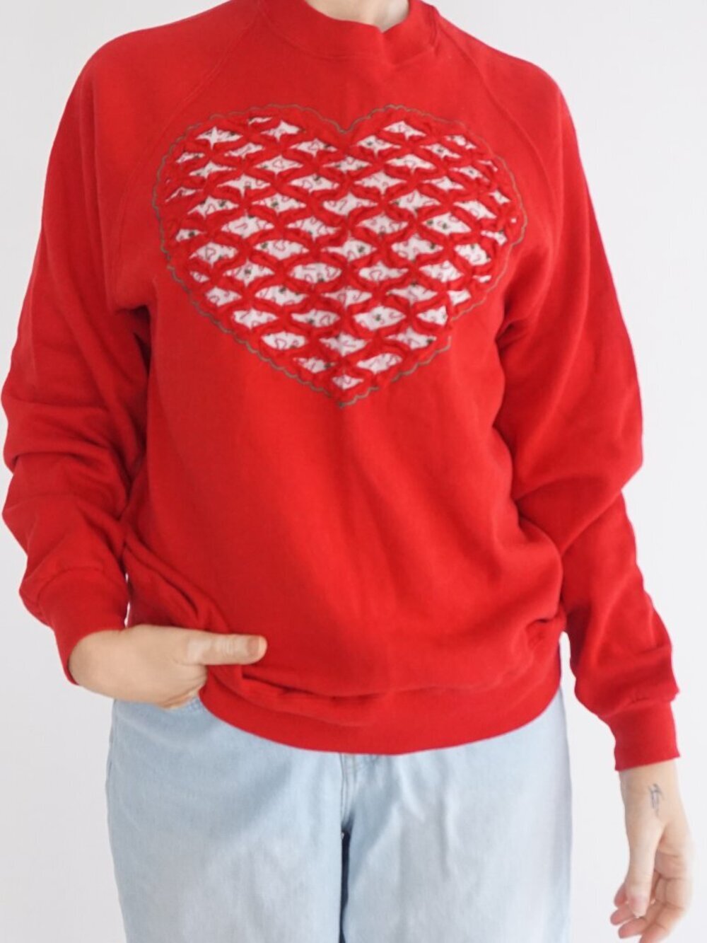 Vintage Jerzees Red Heart Candy Cane Christmas Holiday Festive Sweater L